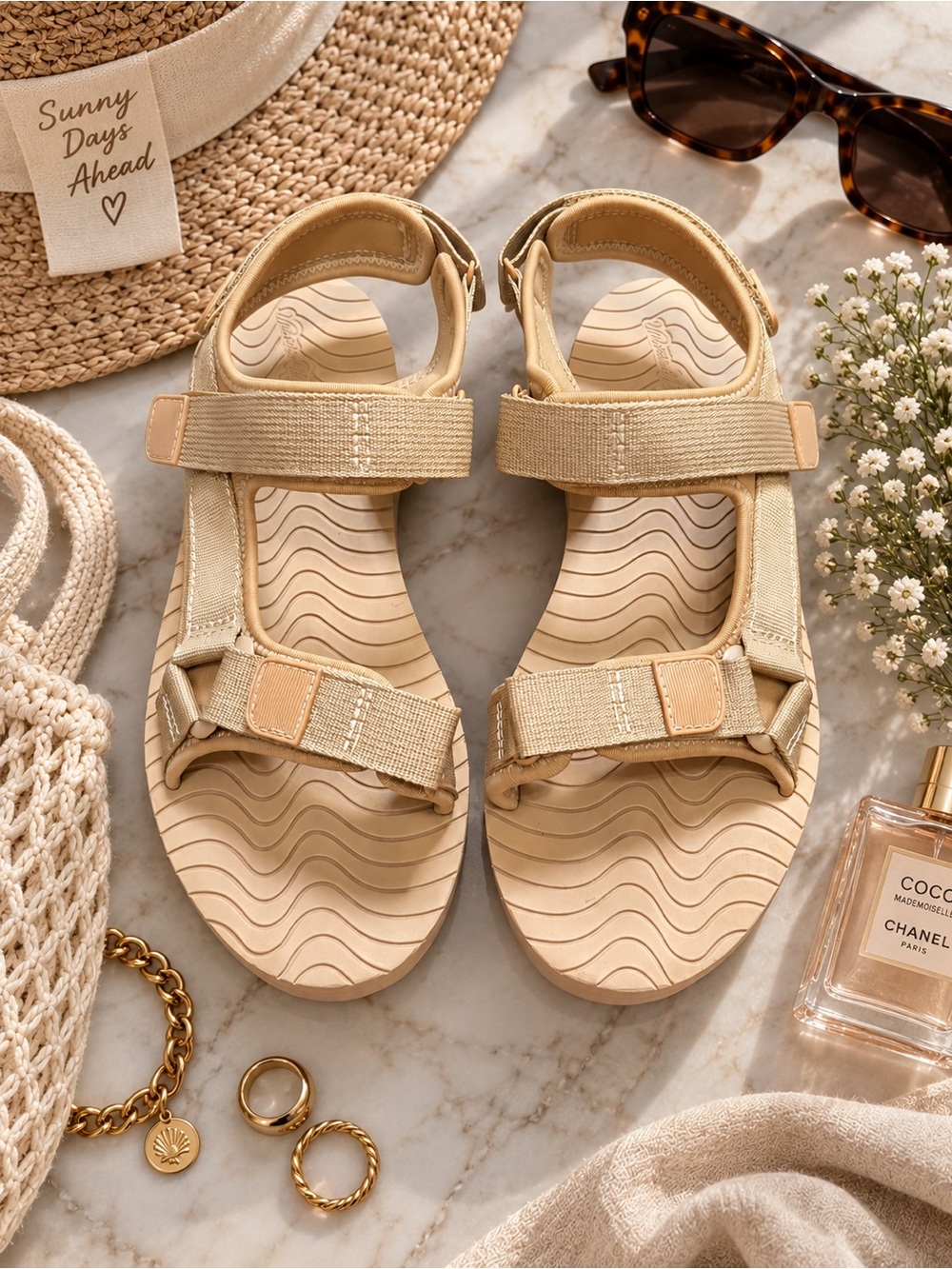 Universal Thread Women’s Beige Strappy Hook & Loop Comfort Sandals